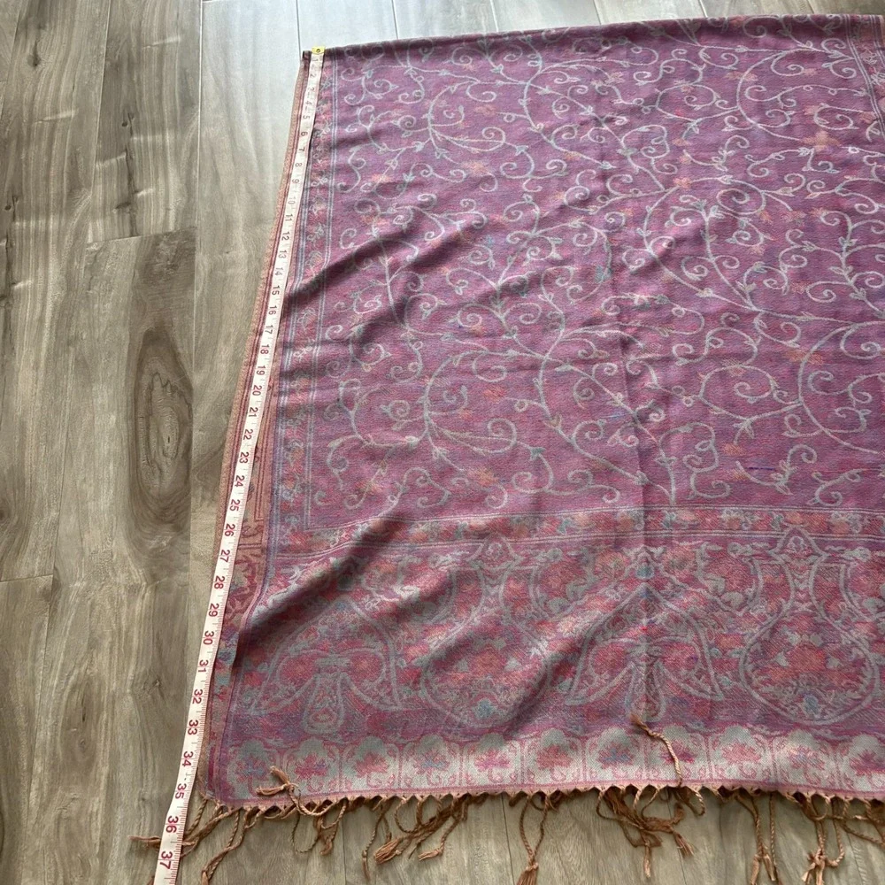 SAM WELL Pashmina Scarf‎ 100% Cashmere Made in NEPAL Purple Floral 27x70 inch